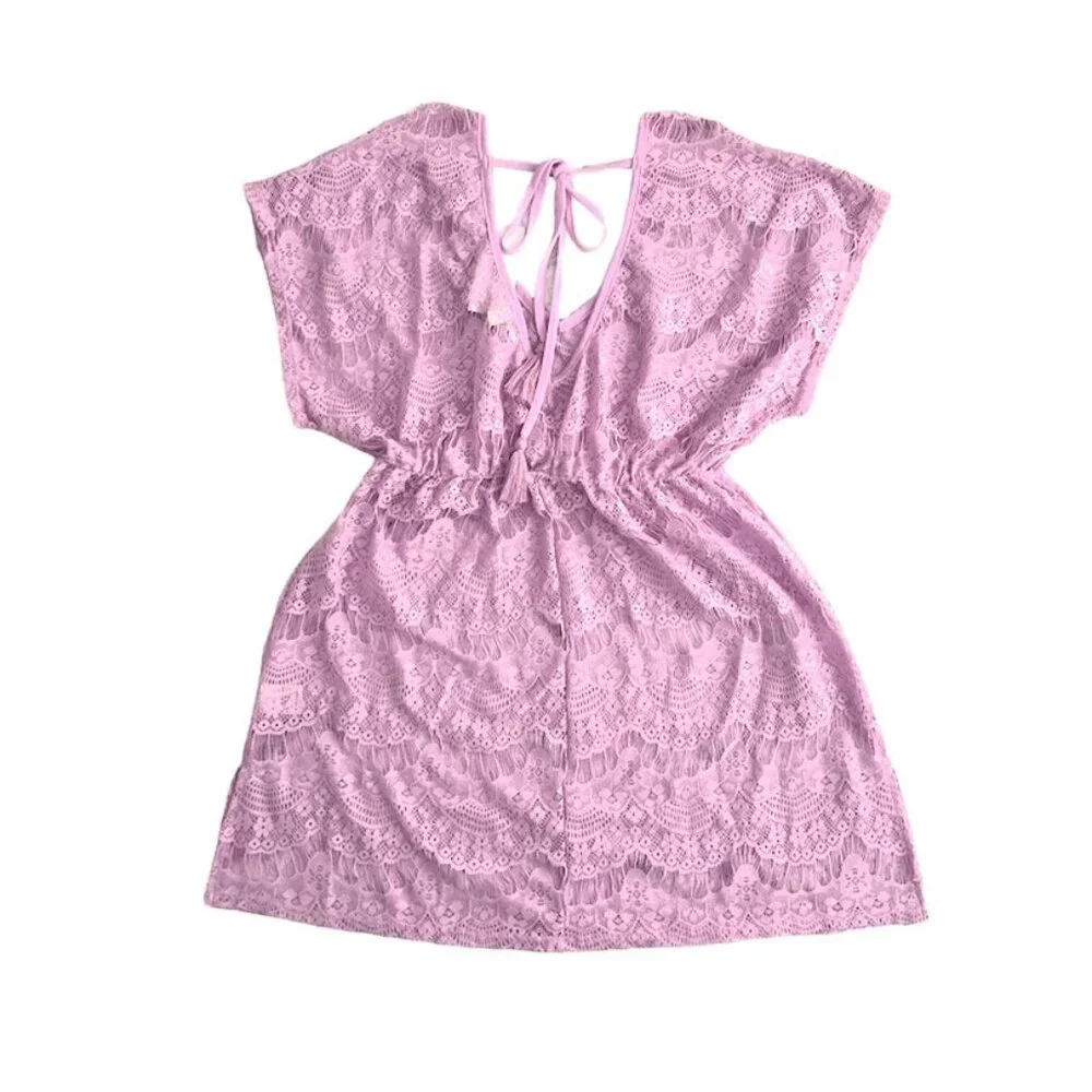 MIKEN Women's Lace Cold-Shoulder Swim Cover-Up Violet Tulle - Picture 4 of 7